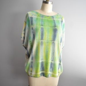 Hand Tie Dyed Dolman Knit Ribbed Sleeve Sweater Blouse